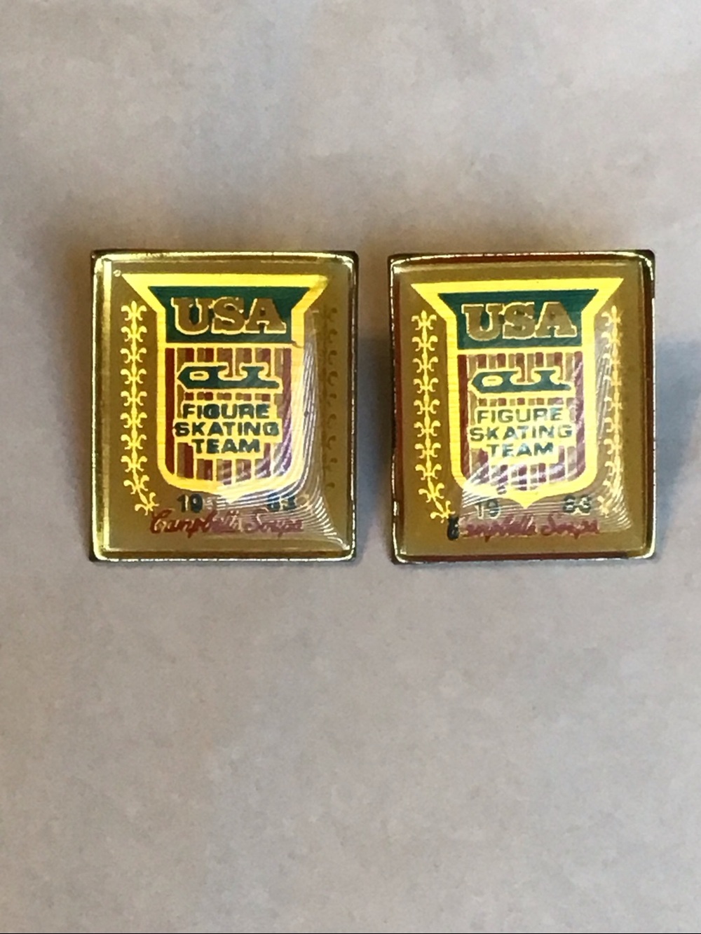 Set of 2 Vintage USA Figure Skating Team Enamel Pins, 1983